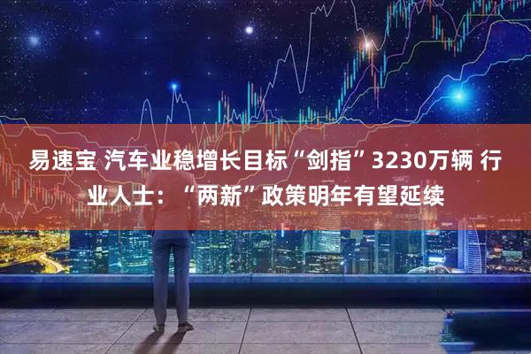 易速宝 汽车业稳增长目标“剑指”3230万辆 行业人士：“两新”政策明年有望延续